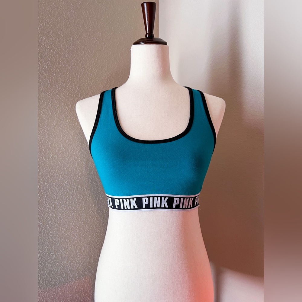 PINK Teal Cotton Sport Bra